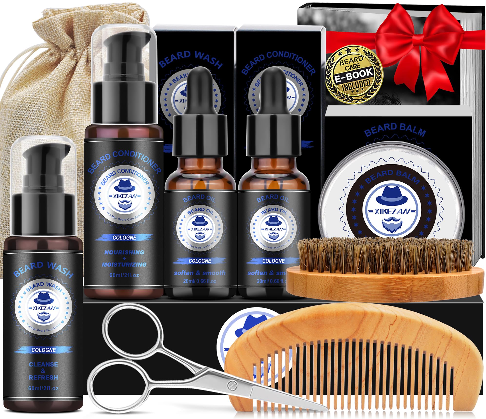 XIKEZAN beard grooming kit packaging shows premium gift-ready presentation.