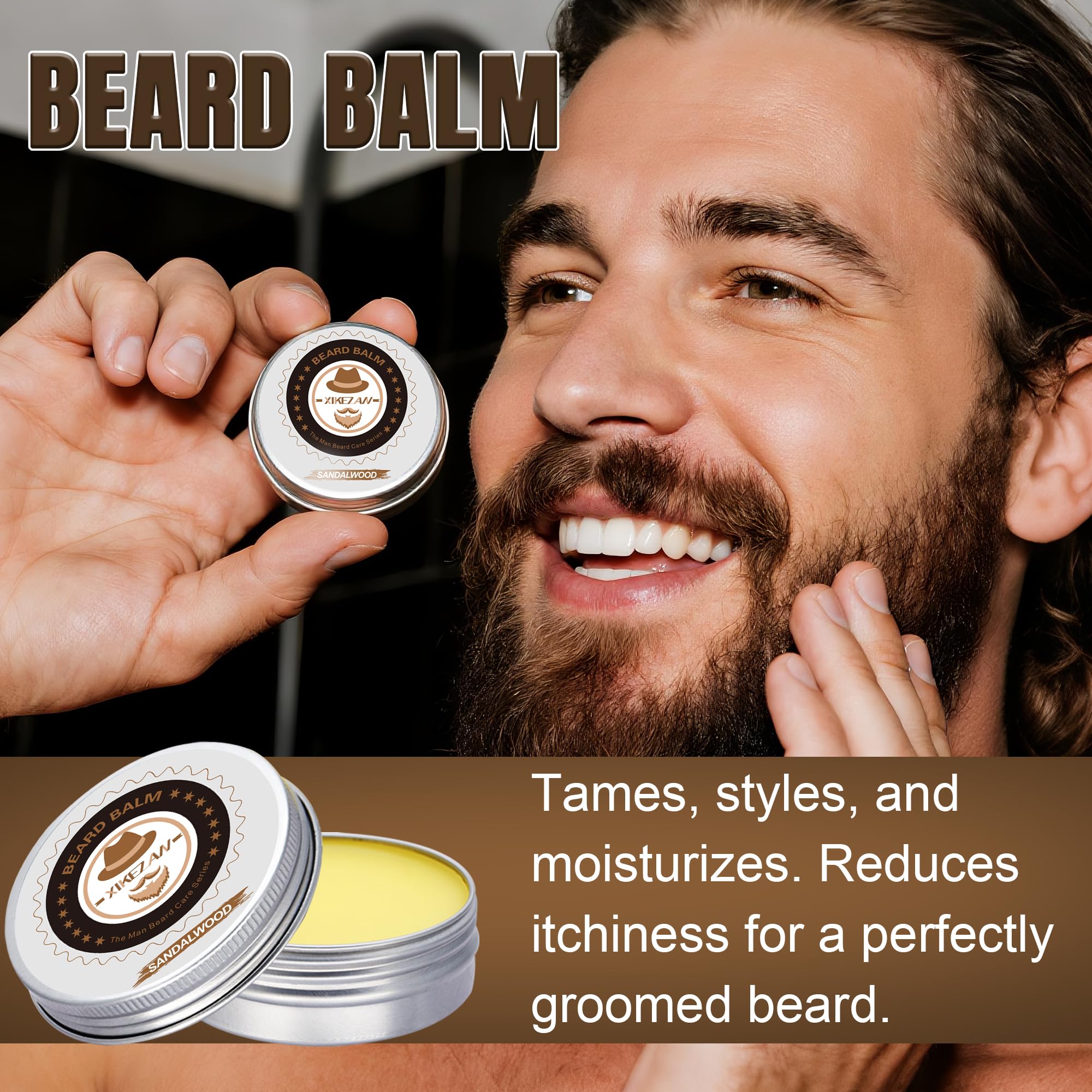 XIKEZAN beard kit boar bristle brush smoothes and distributes oils