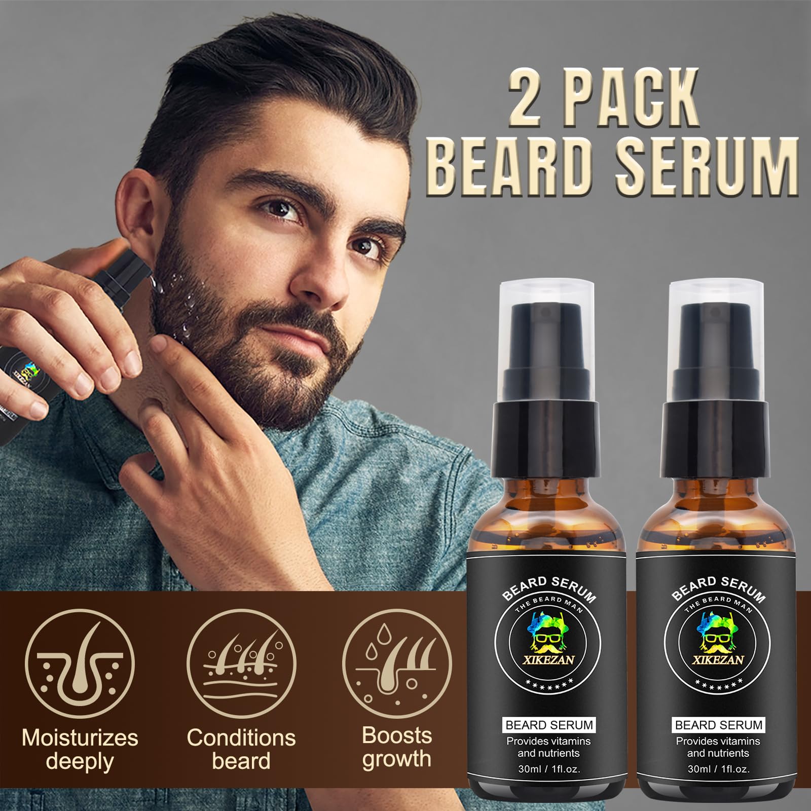 Xikezan beard comb and brush set for even oil distribution.