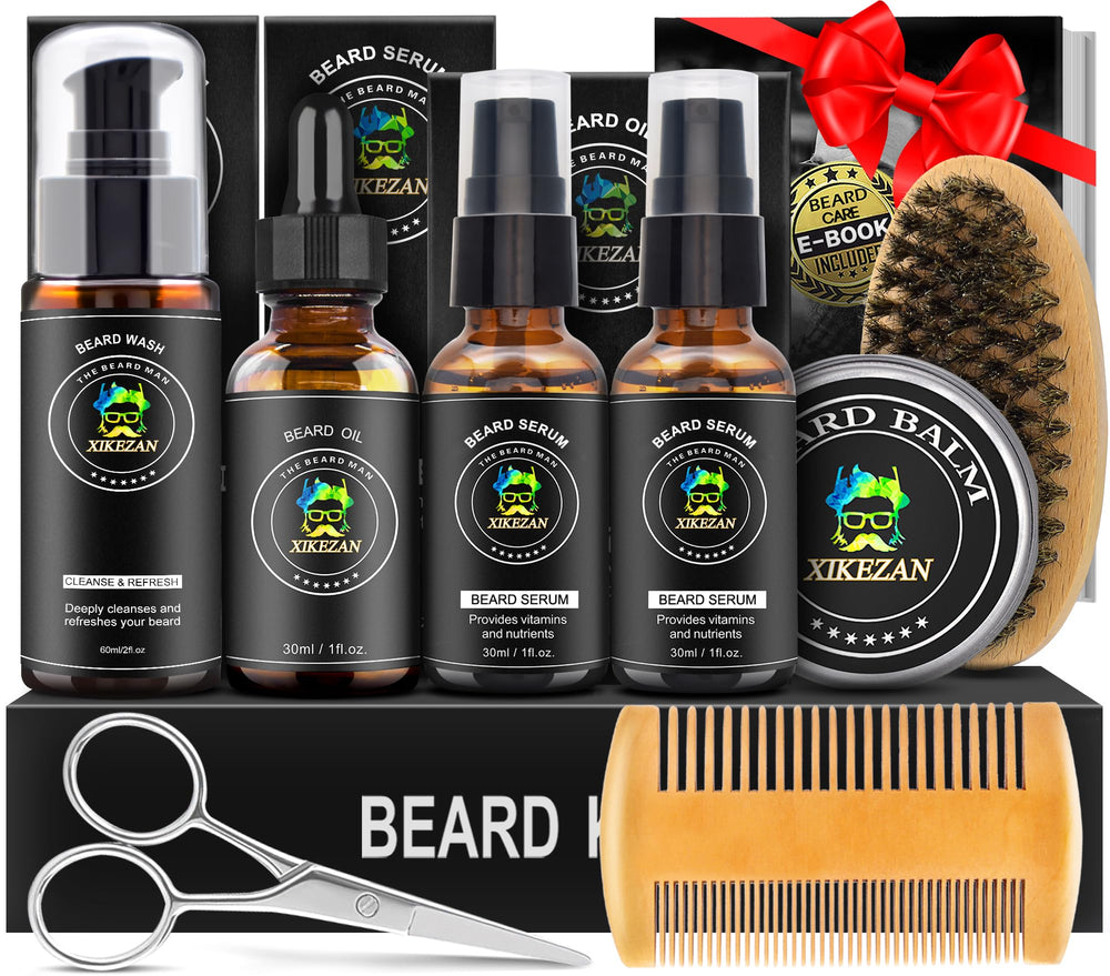 Xikezan beard wash shampoo bottle highlighting thorough cleansing for a refreshed beard.