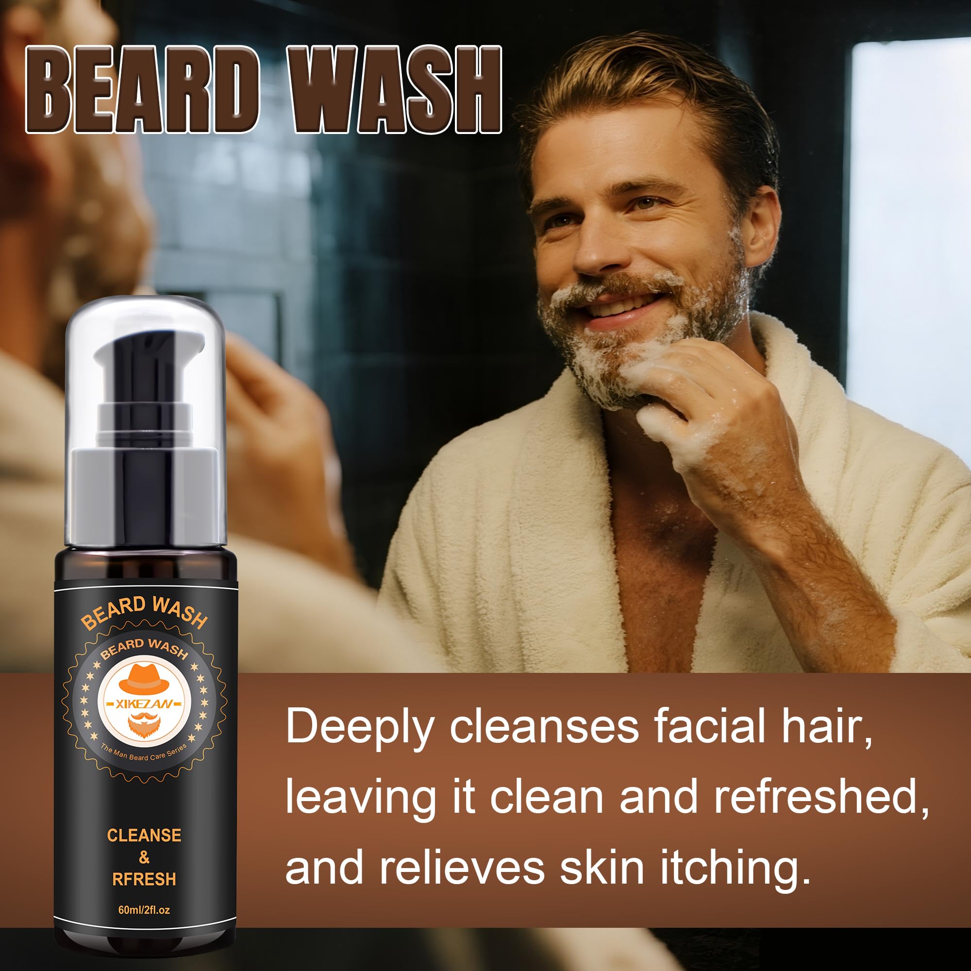 XIKEZAN beard oil bottle demonstrates deep conditioning for softer, shinier facial hair