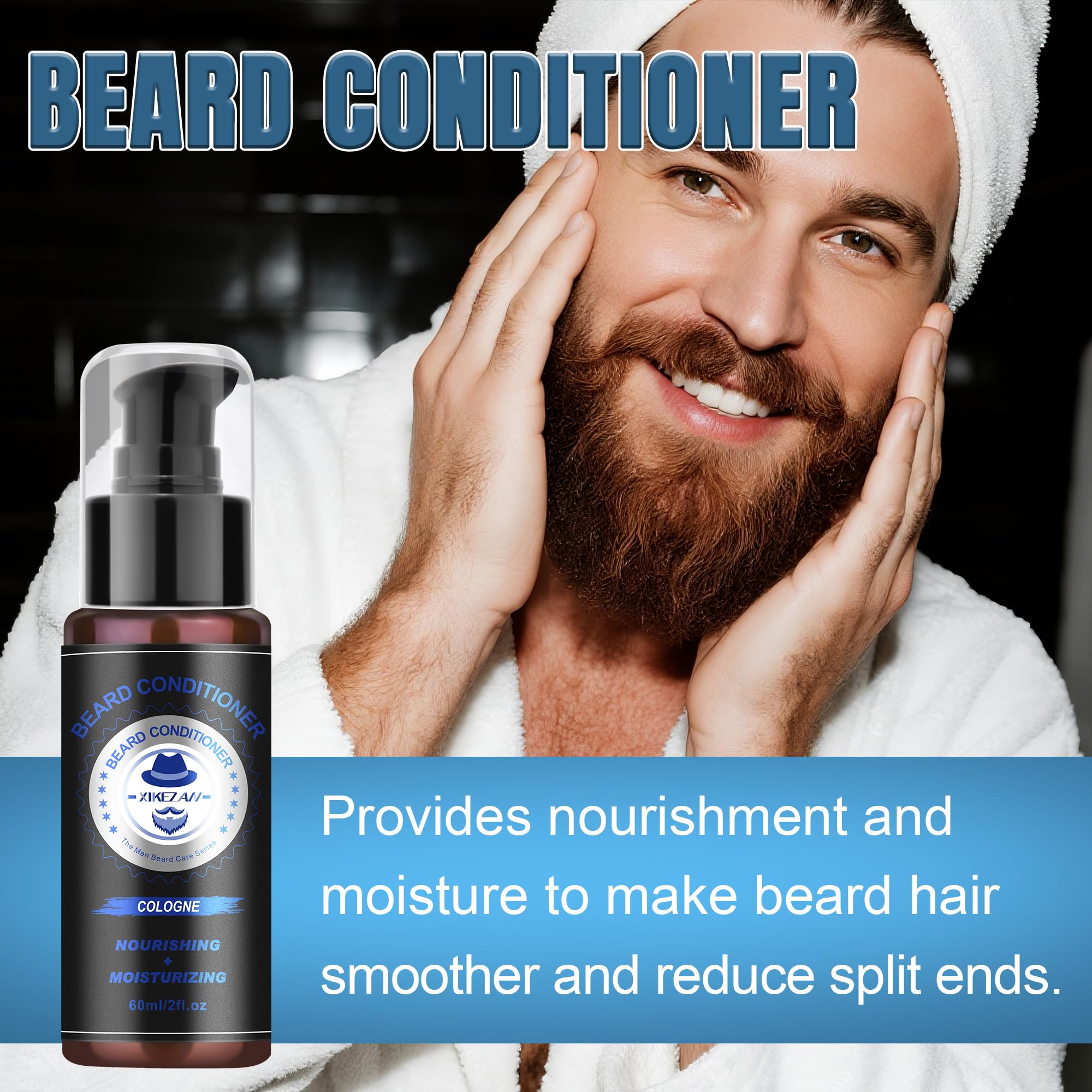 XIKEZAN beard oil bottle offers shine and moisture for healthier-looking facial hair.