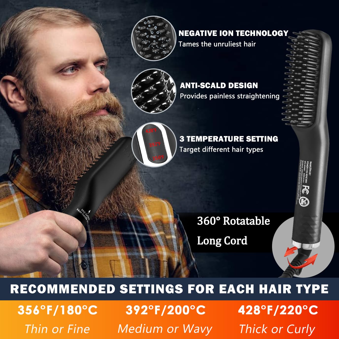 Xikezan beard straightener with heat settings panel for customized styling.