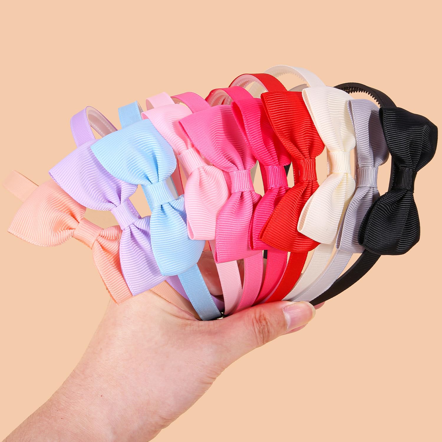 XIMA bow headbands ribbon close-up highlights soft grosgrain texture for gentle wear.