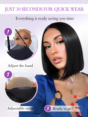 Xinjiju bob glueless wig hair texture close-up highlighting soft, smooth human hair