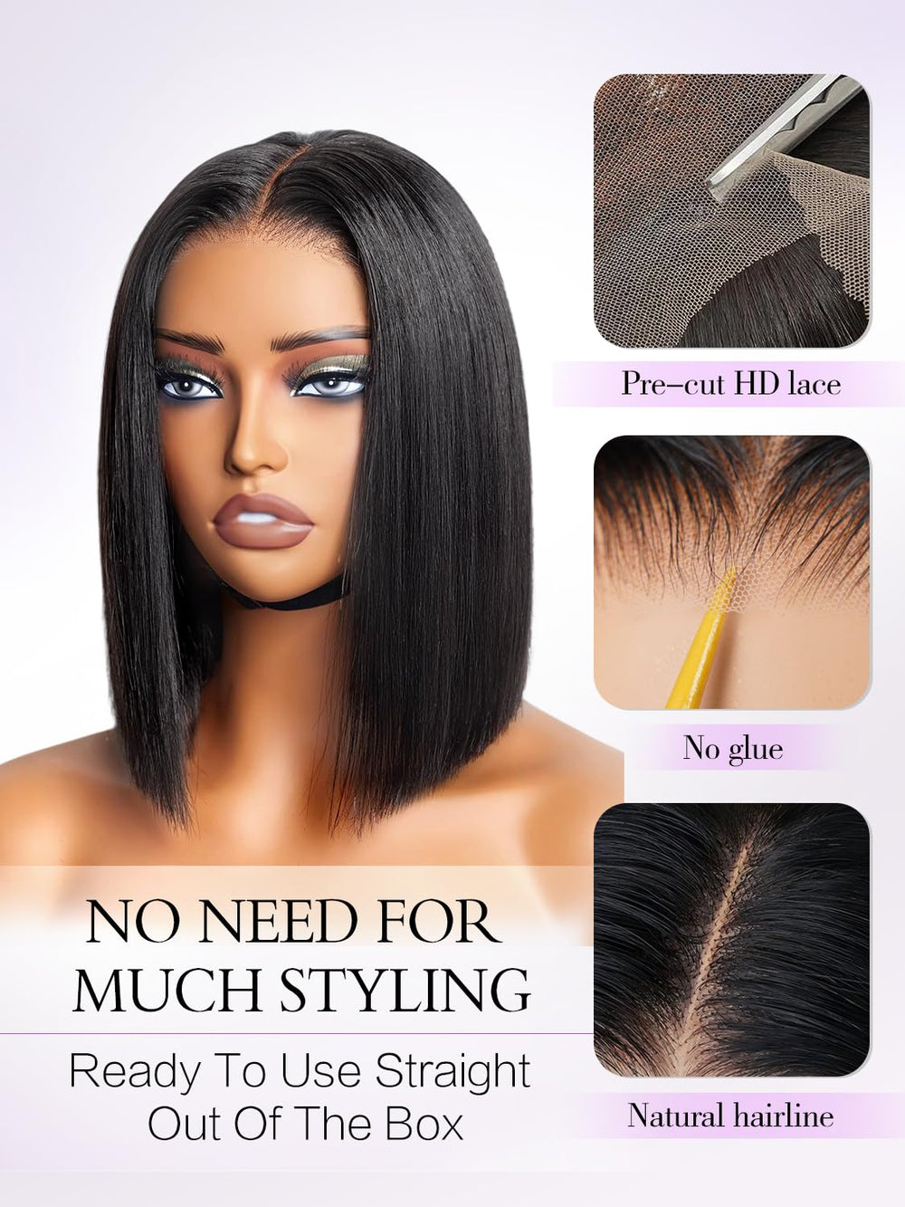Xinjiju bob glueless wig lace 6x4 close-up for seamless skin blends