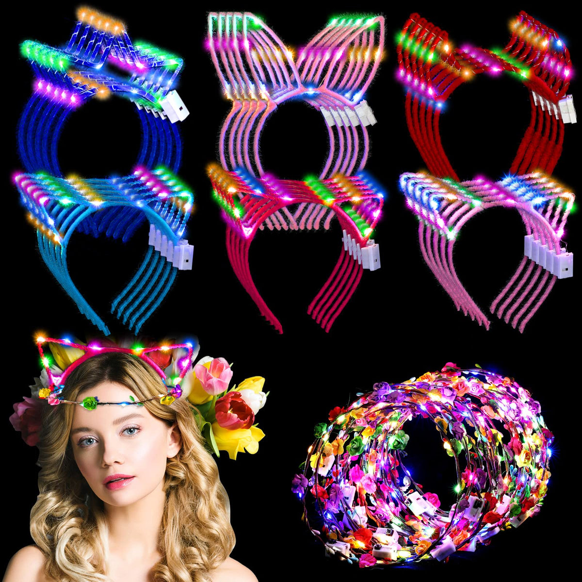 Xinnun LED cat ear headband glows bright for parties and nightlife photos.