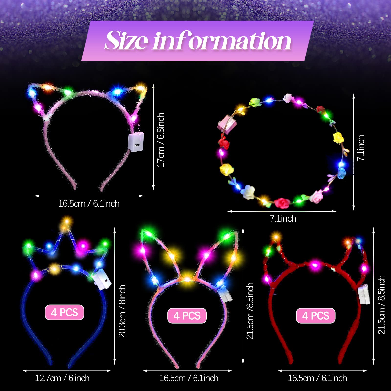 Xinnun LED flower headband adds whimsical glow to festival outfits.