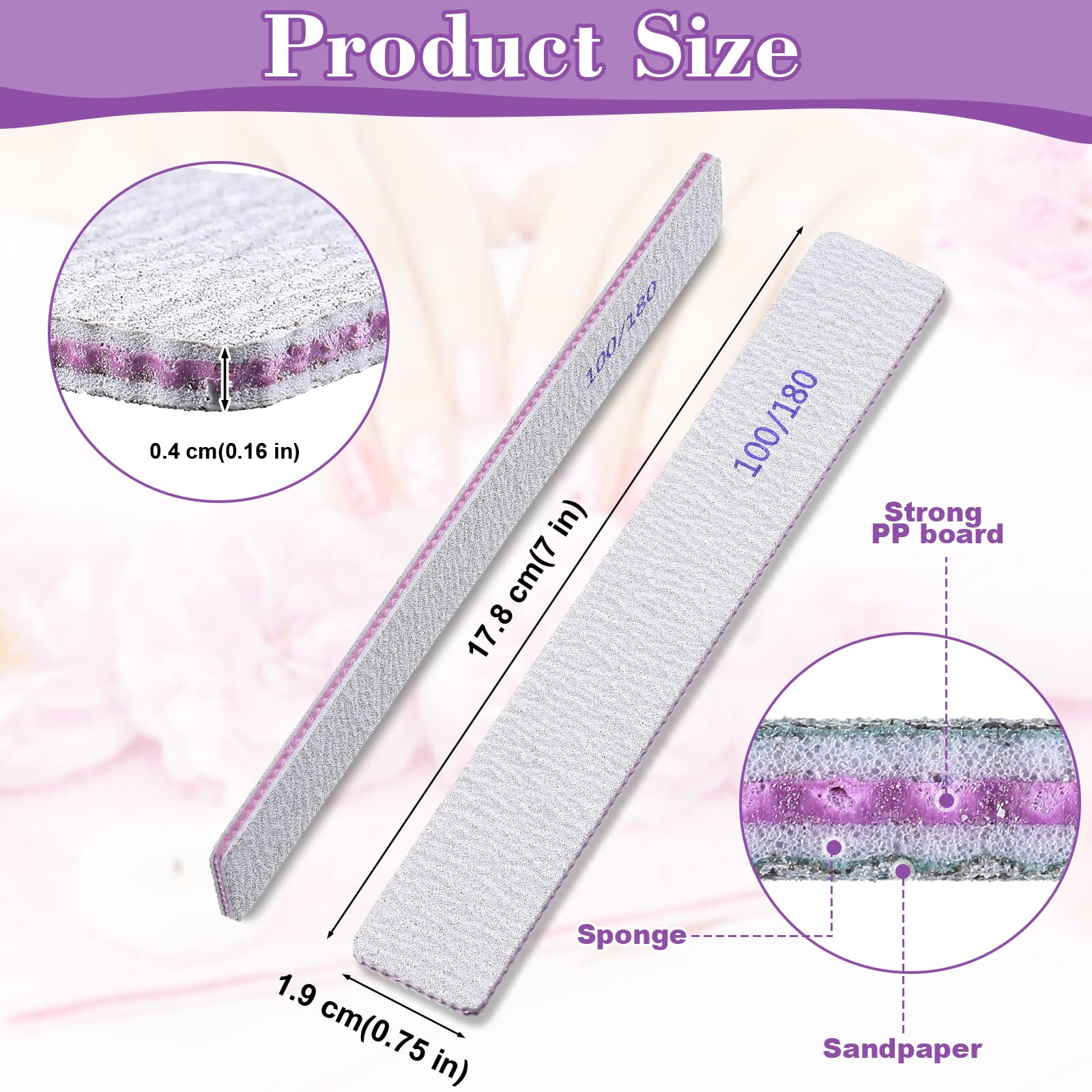Xinnun double-sided 100/180 grit nail files for filing and smoothing.