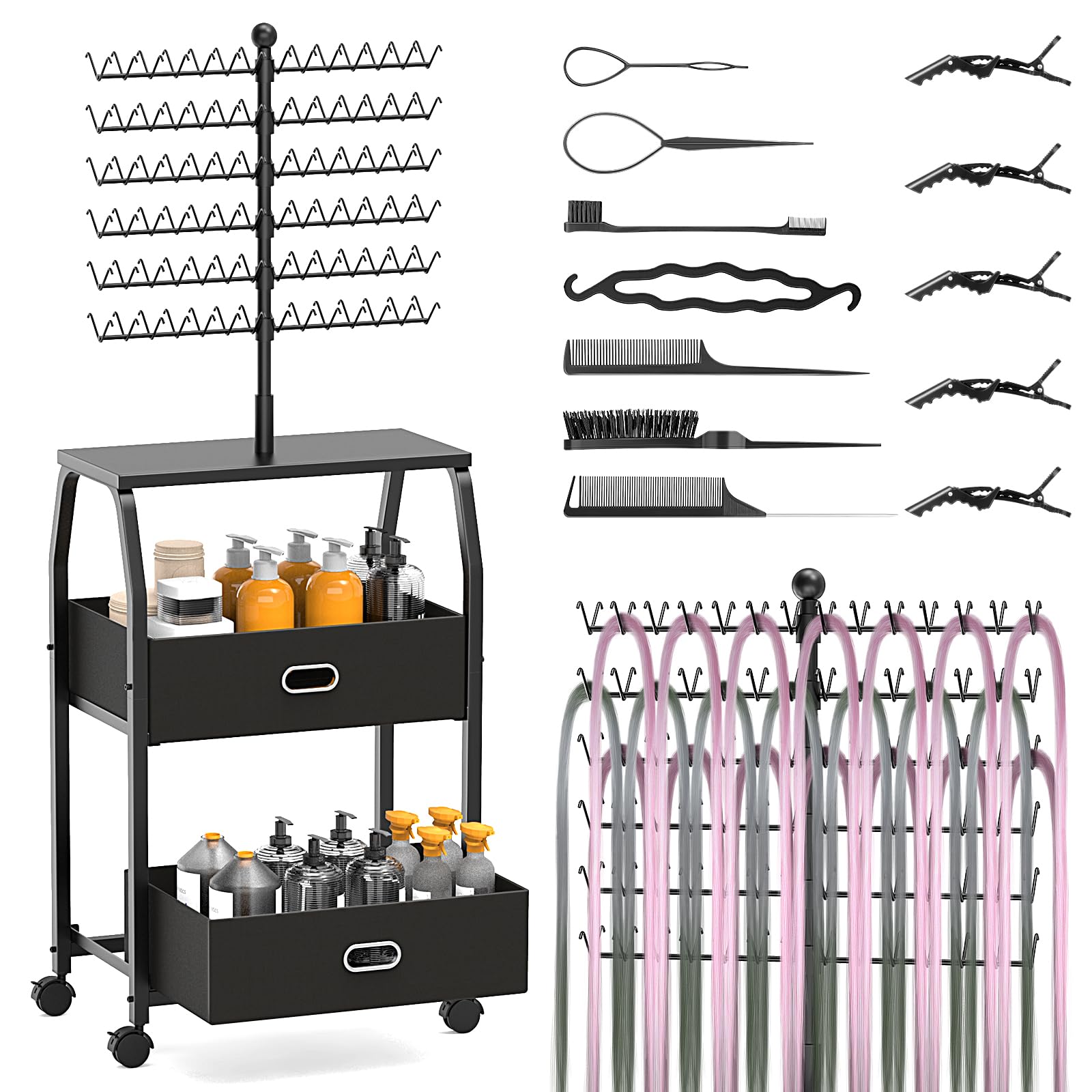 XINTUO braiding hair rack with wheels enables mobile salon organization.