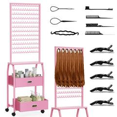 XINTUO braiding stand with wheels in pink, mobile salon setup.