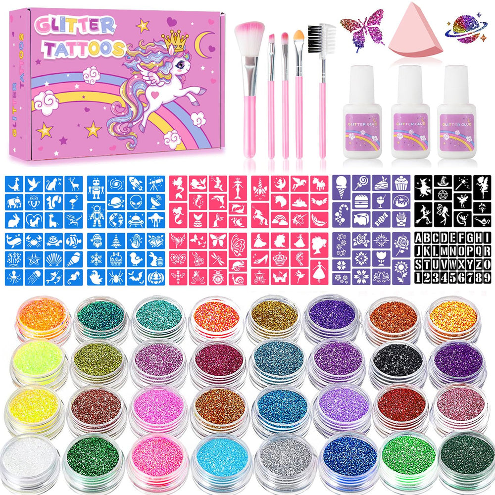 XiQiDianr temporary glitter tattoos kit with 32 colors for bright party looks