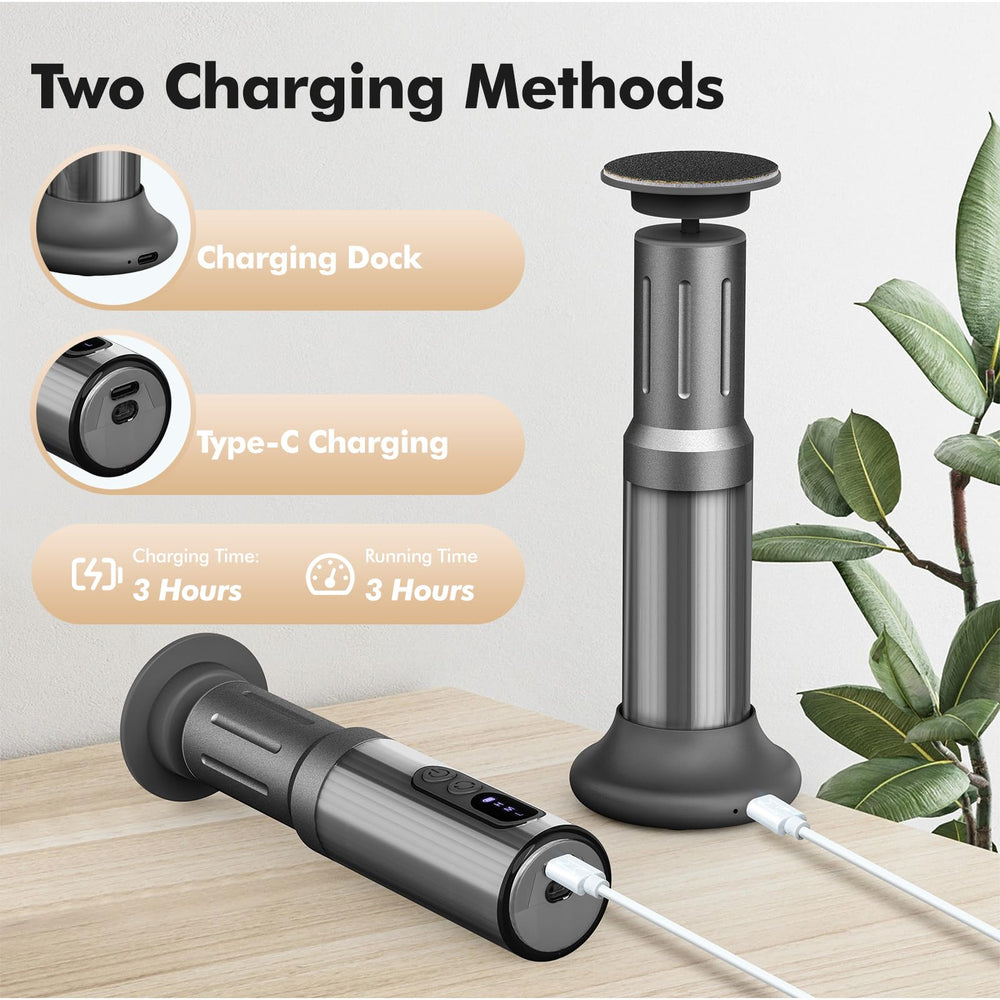 Xisuoka electric foot callus remover battery indicator shows charge level for cordless confidence.