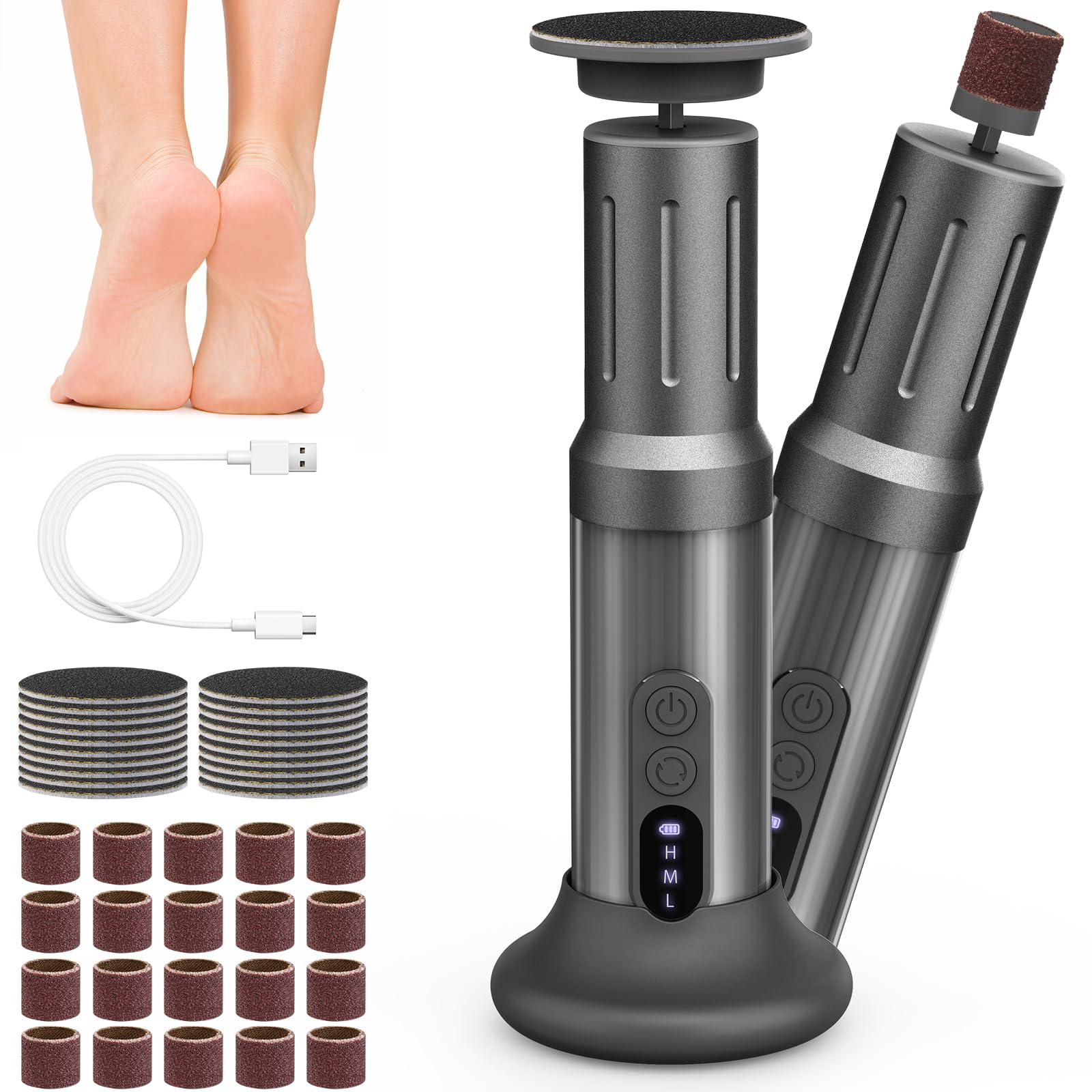 Xisuoka electric foot callus remover on charging dock for quick, ready-to-use sessions.
