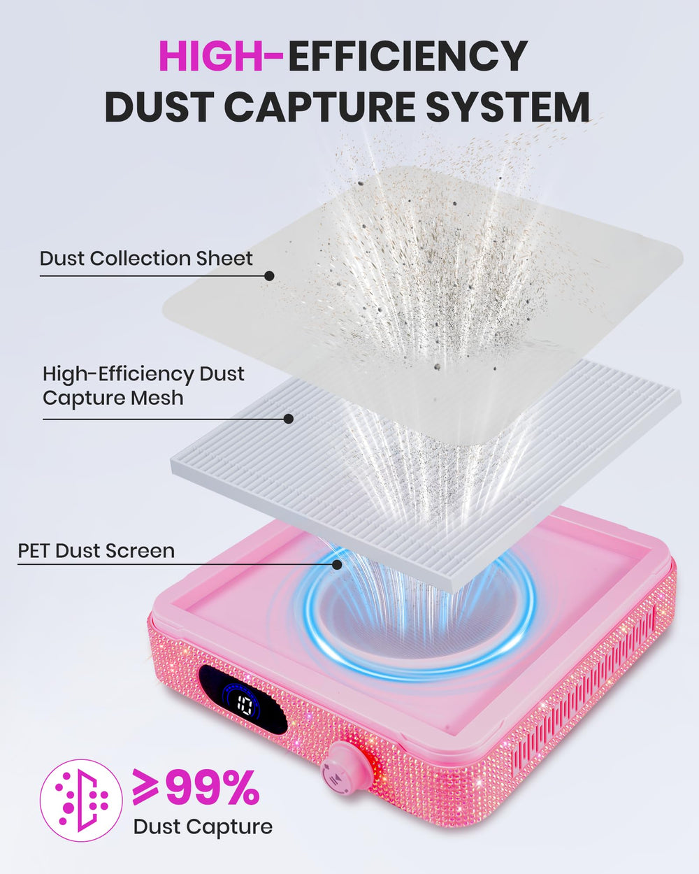 XISZMOG Nail Dust Collector removable dust-mesh illustrates effortless cleaning.