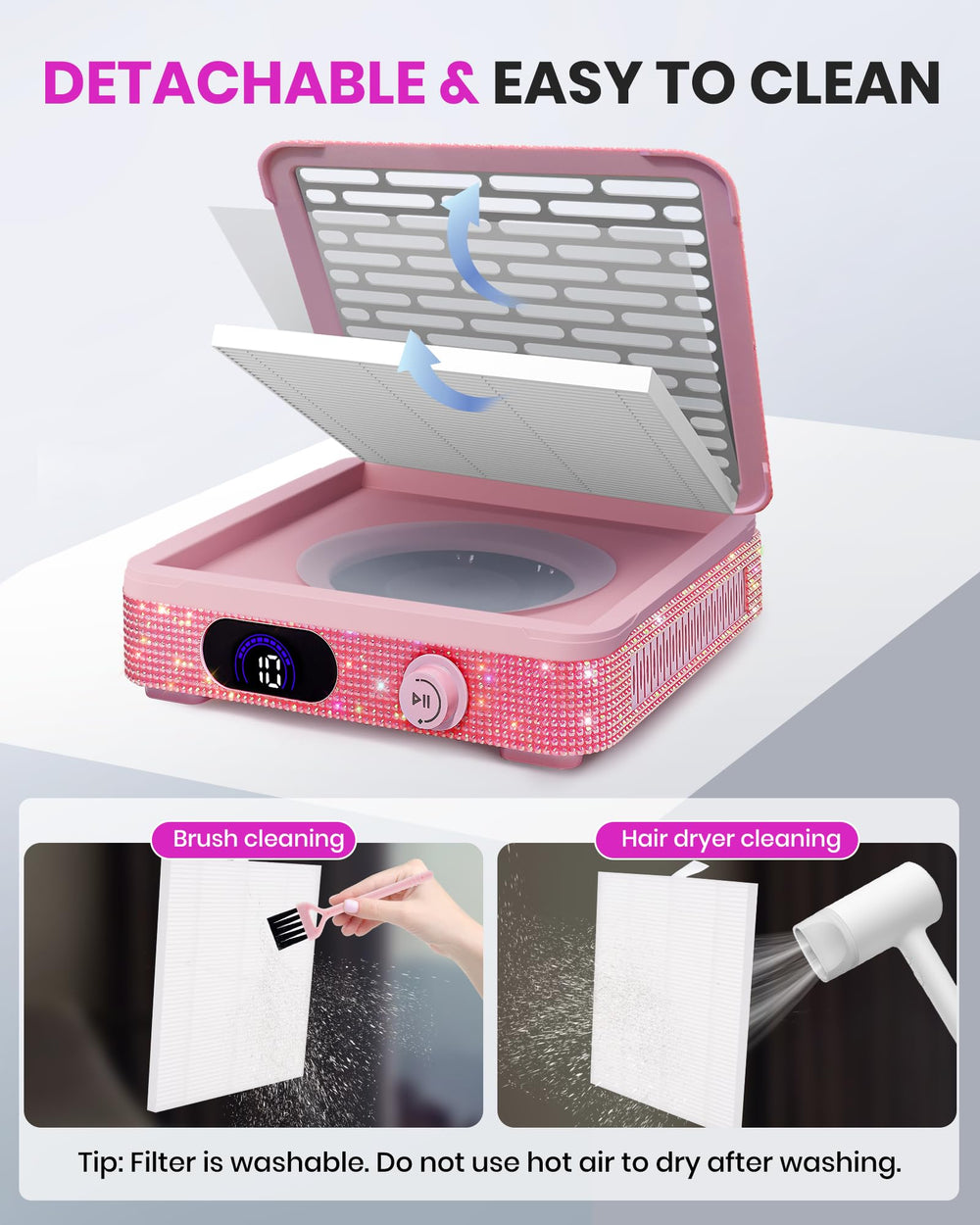 XISZMOG Nail Dust Collector LED display shows clear speed levels.