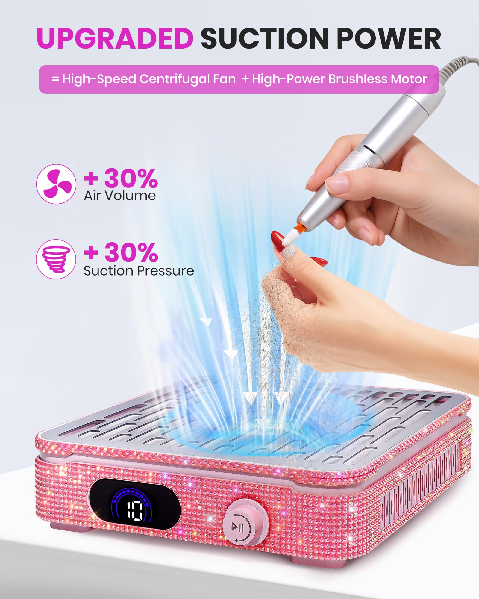 XISZMOG Nail Dust Collector side view highlighting compact footprint for salon spaces.