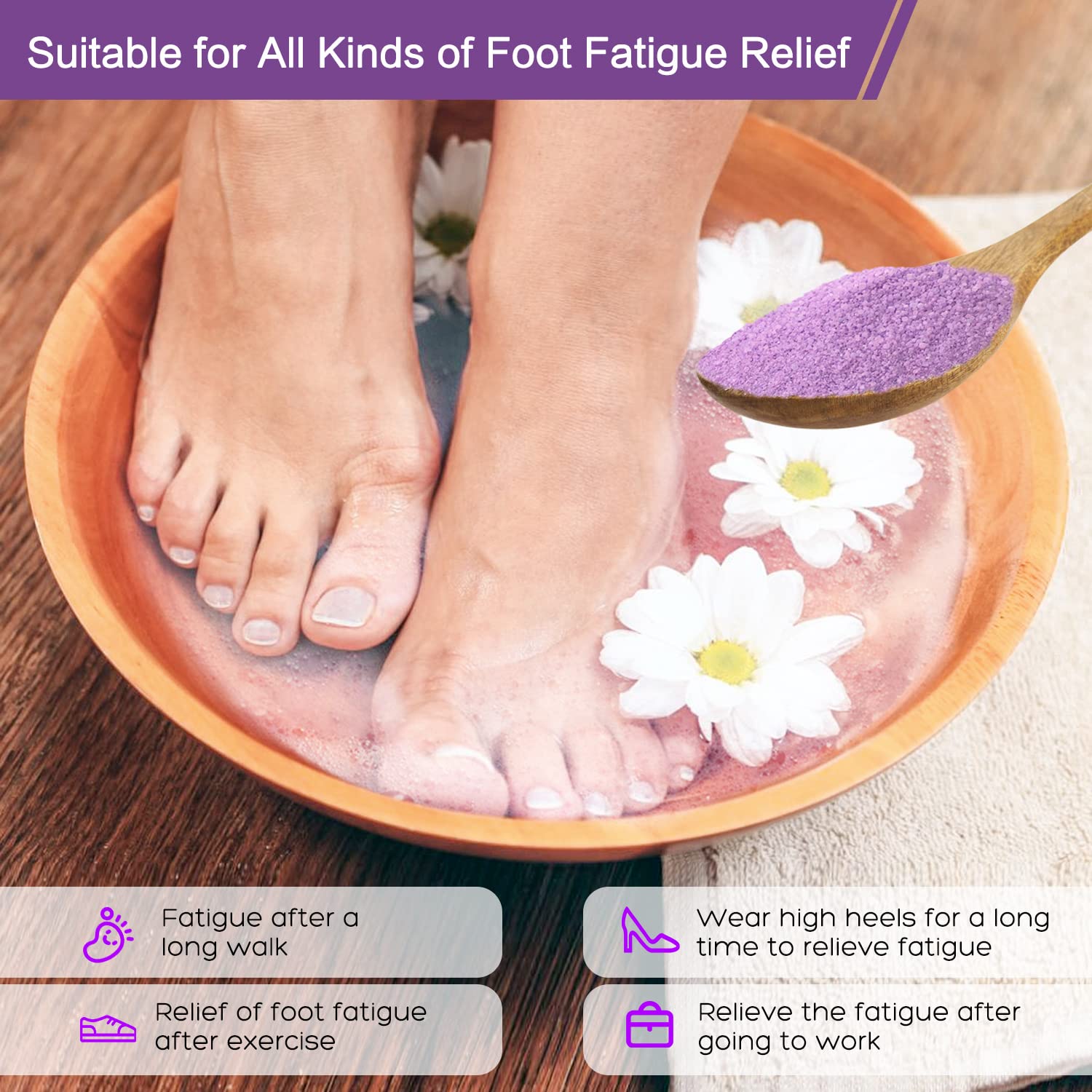 XIWEIOO Epsom salt foot soak with individually wrapped packets for convenient use.