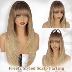 XIXIBI blonde wig free part crown enables versatile side or middle parting