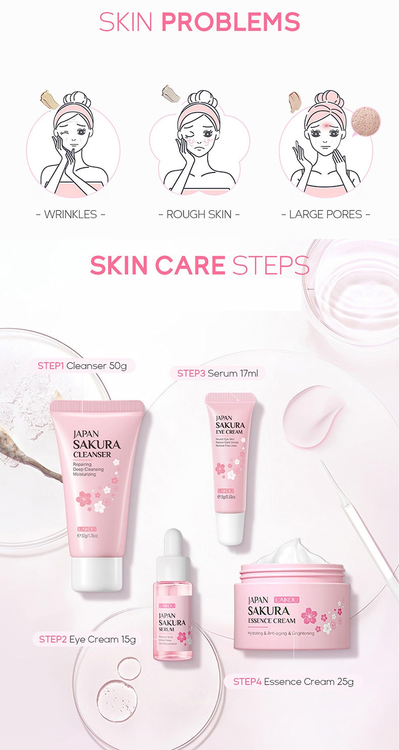XJBD Travel Skincare Kit Sakura Essence drops provide lightweight hydration for teen skin.