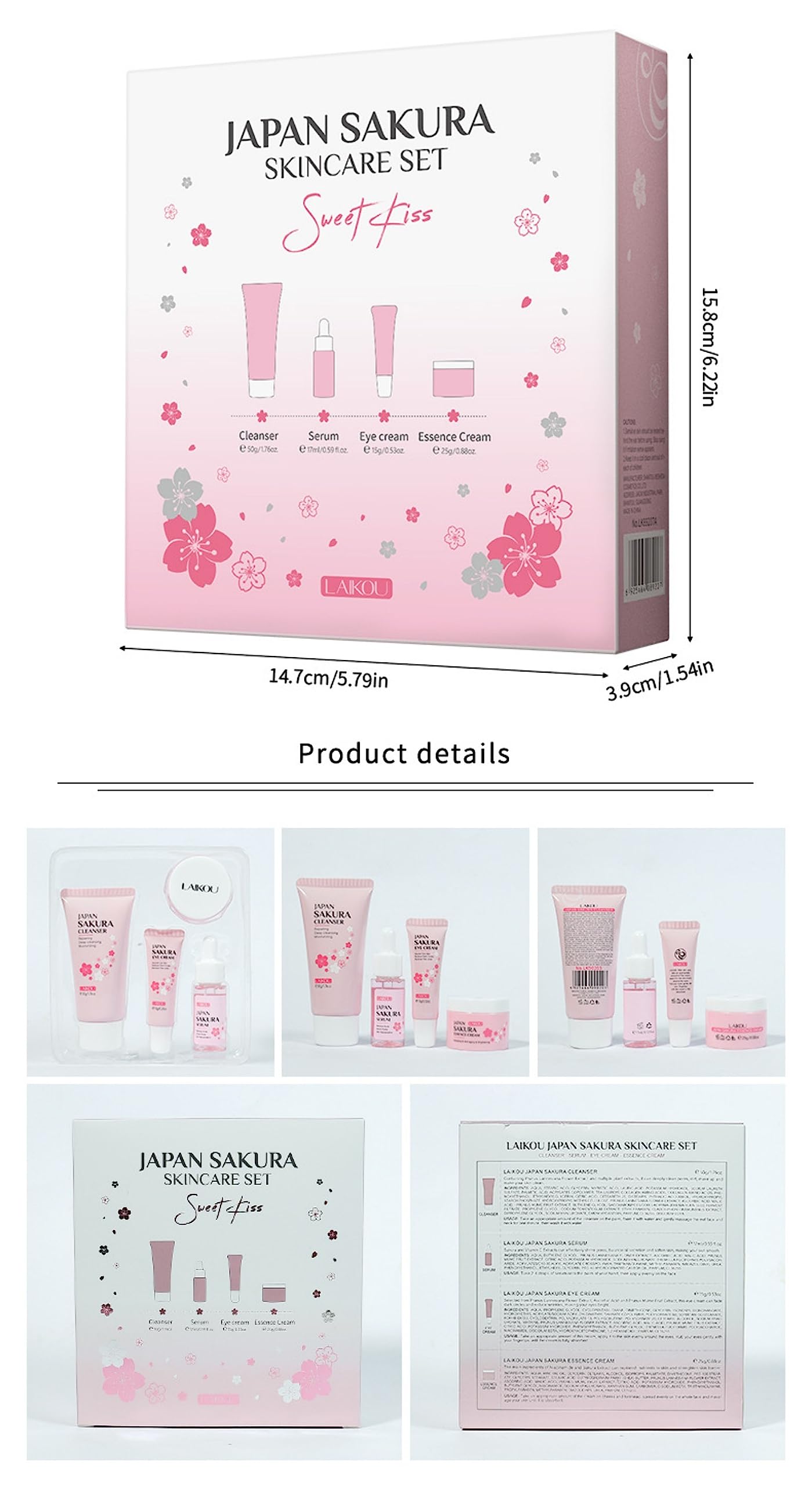 XJBD Travel Skincare Kit Sakura Eye Cream highlights reduced dark circles for refreshed eyes.