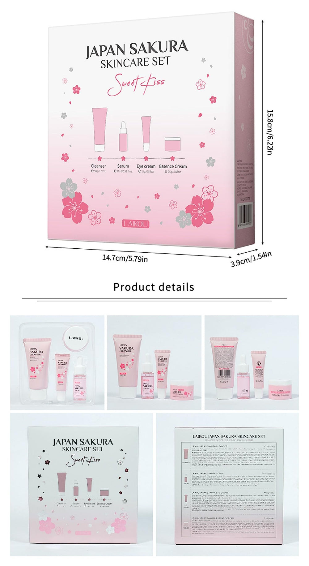 XJBD Travel Skincare Kit Sakura Eye Cream highlights reduced dark circles for refreshed eyes.