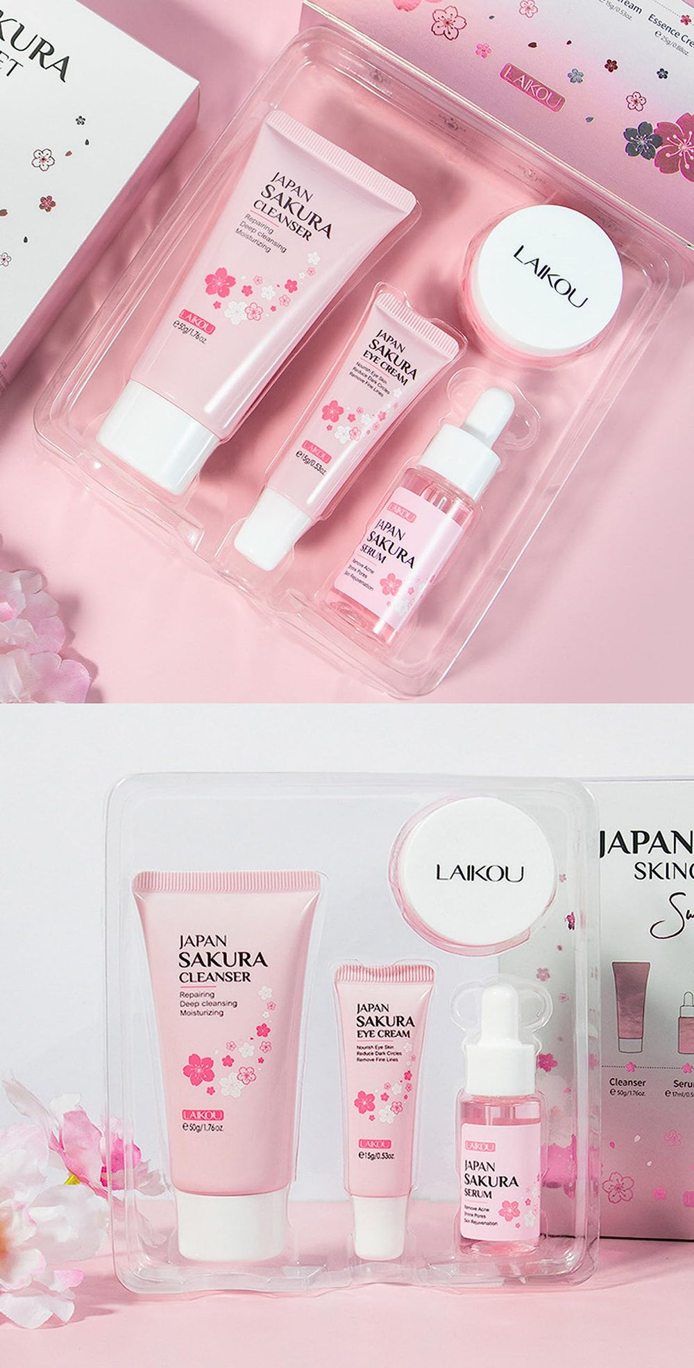 XJBD Travel Skincare Kit Sakura Packaging detail showcases travel-friendly set design.