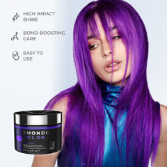 XMONDO Color Amethyst Deposit Mask swatch-on-hair demonstrates true-to-tone purple lift