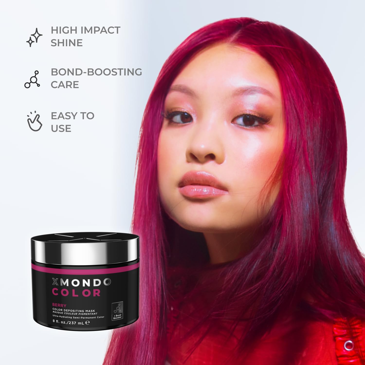XMONDO Color Berry Mask on blonde hair showing true berry payoff