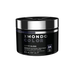 XMONDO Color Blue Black color-depositing mask shows vibrant gloss on hair.
