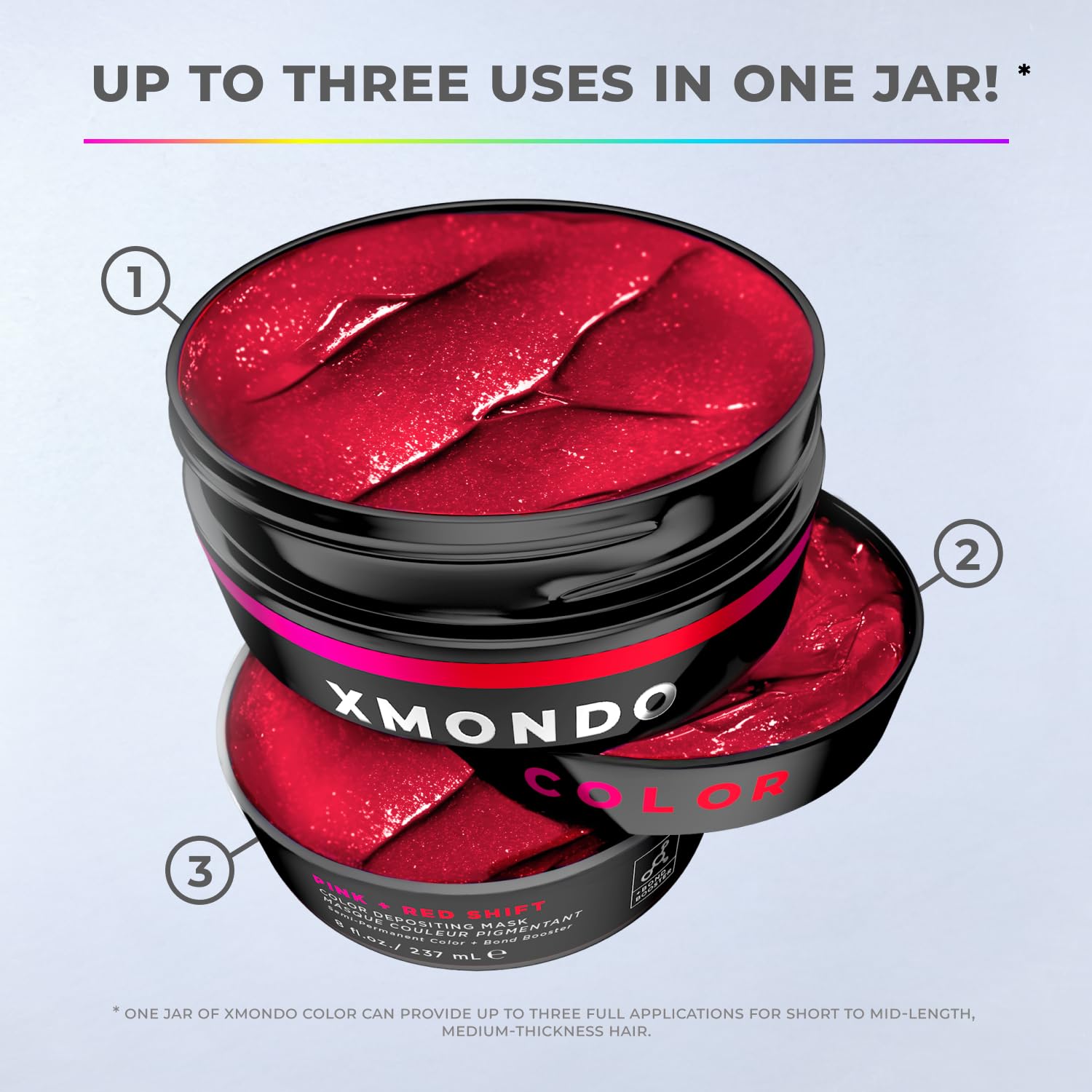 XMONDO Color Pink+Red Shift Mask on lighter base shows vivid tone boost.