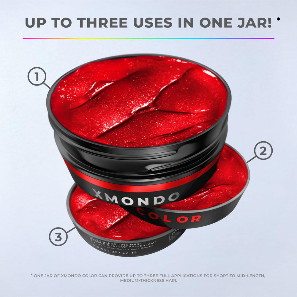 XMONDO Color Super Red hair closeup texture—rich pigment on strands.