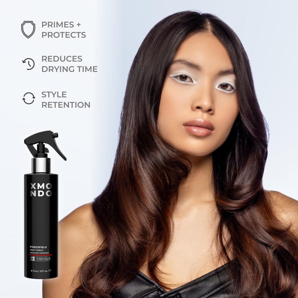 XMONDO Hair Forcefield applied before heat-styling to help protect and style.