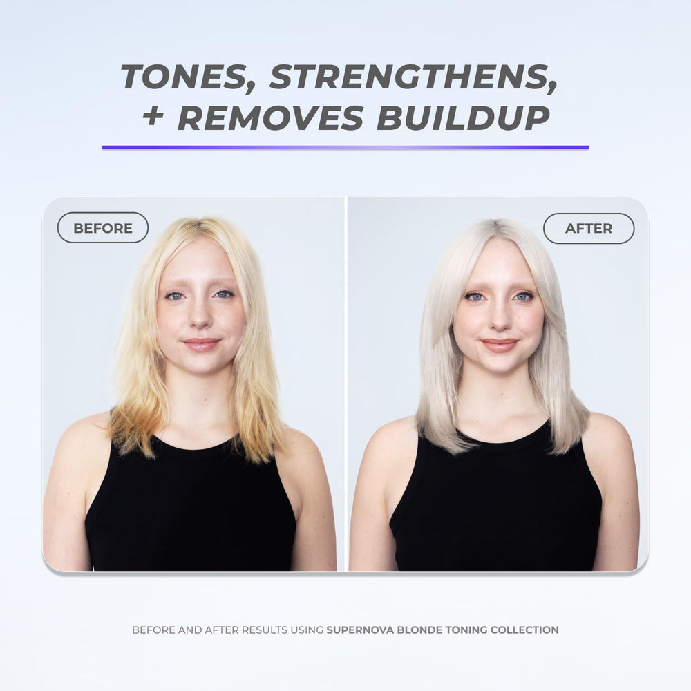 XMONDO Hair Supernova Blonde Shampoo lather closeup highlights violet pigments for tone balancing.