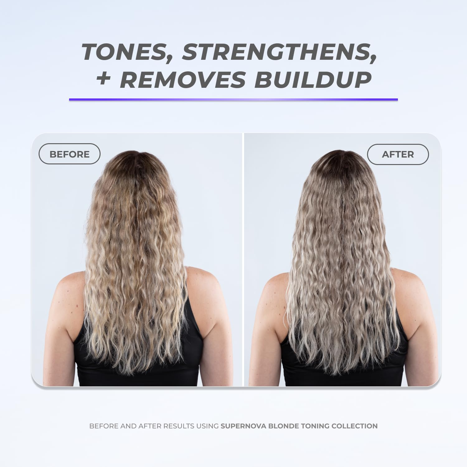 XMONDO Hair Supernova Blonde Shampoo violet pigment closeup shows color refresh for blondes.