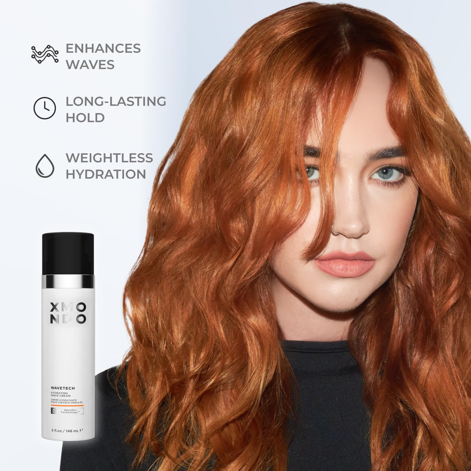 XMONDO Hair Wavetech Hydrating Wave Cream bottle pour showing quick even application.