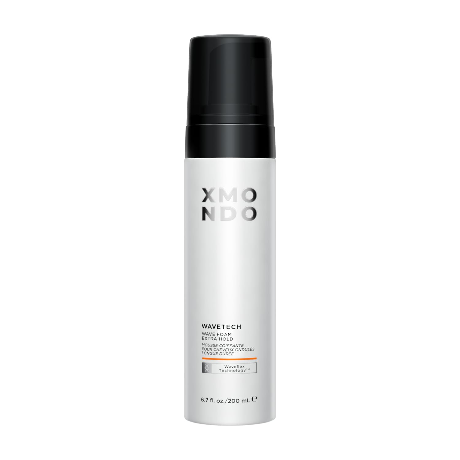 XMONDO Wave Tech Extra Hold Foam bottle shows lasting wave hold and anti-frizz benefit