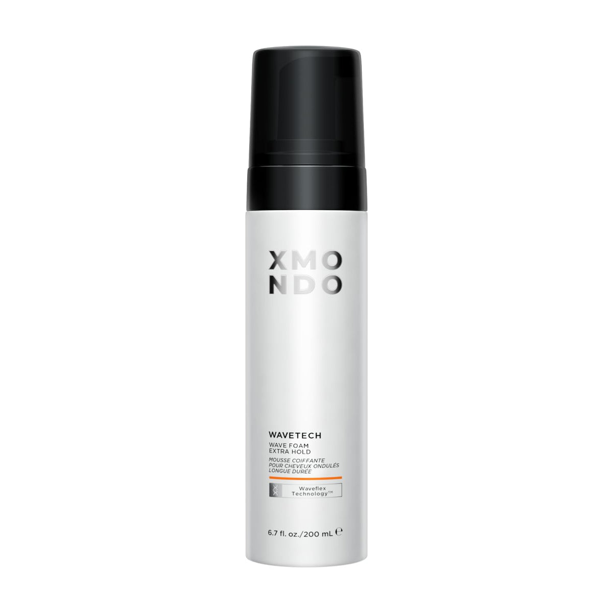 XMONDO Wave Tech Extra Hold Foam bottle shows lasting wave hold and anti-frizz benefit