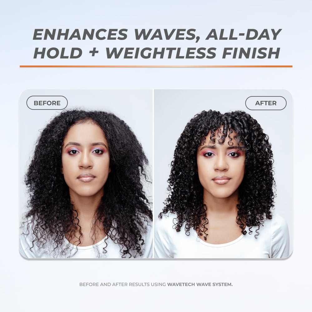 XMONDO Wavetech Wave Foam closeup shows Pro-Vitamin B5 hydration and soft curl definition