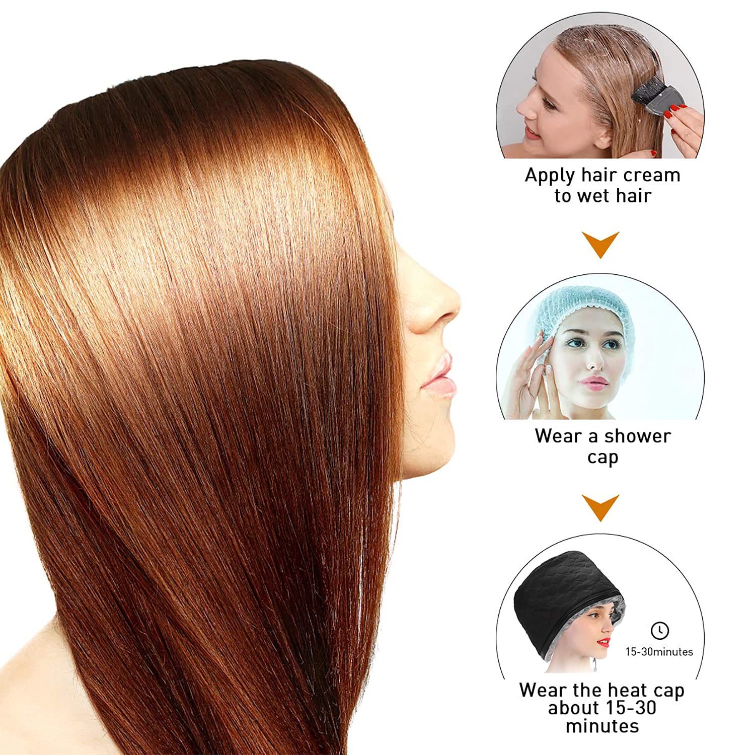 XNX hair cap on-hair-treatment demonstrates hands-free, comfortable application