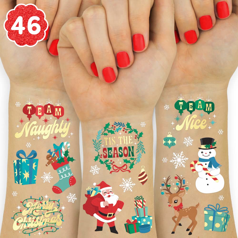 xo, Fetti Christmas tattoos Santa and reindeer for festive party fun