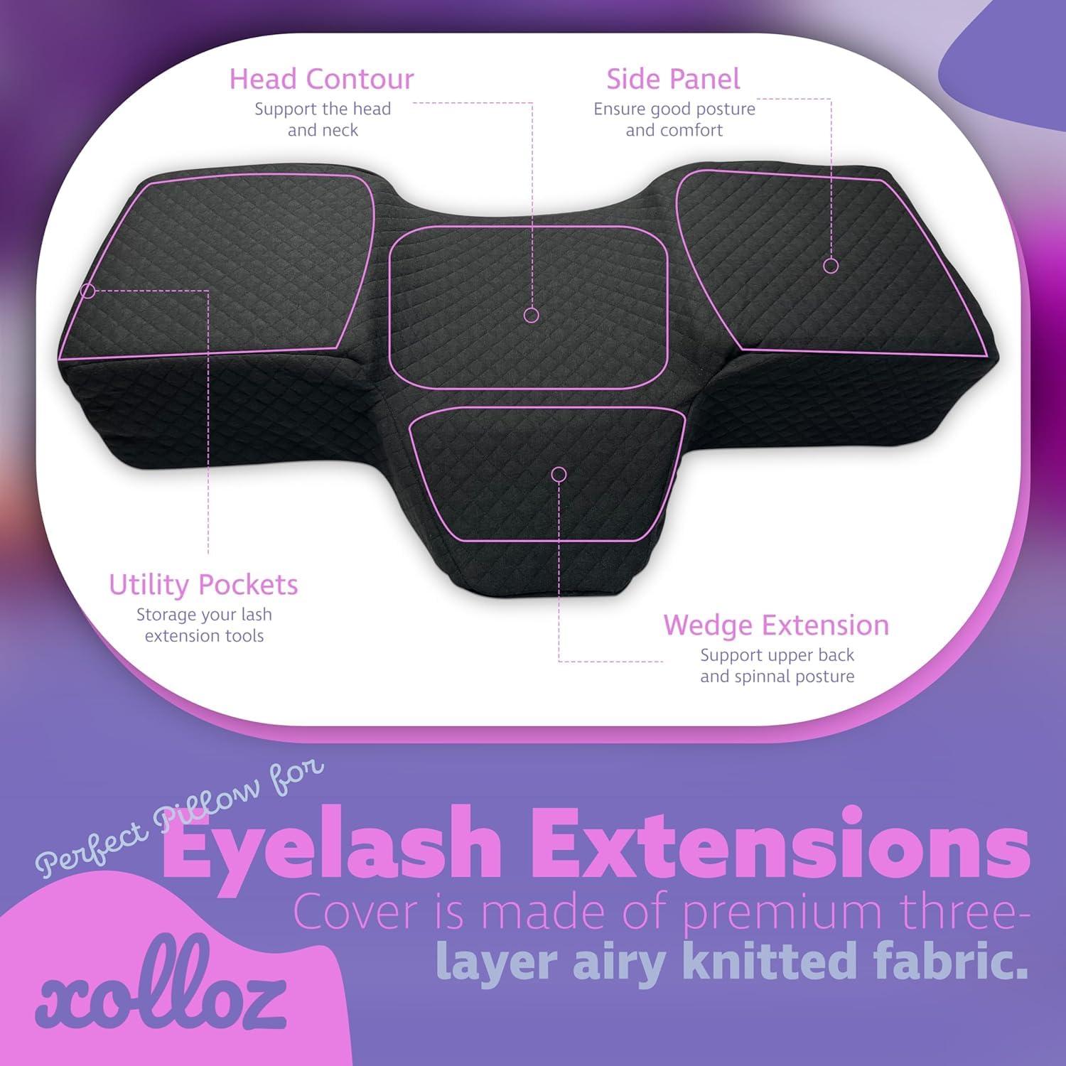 XOLLOZ Lash Pillow curved lash bed fit ensures compatibility with curved beds
