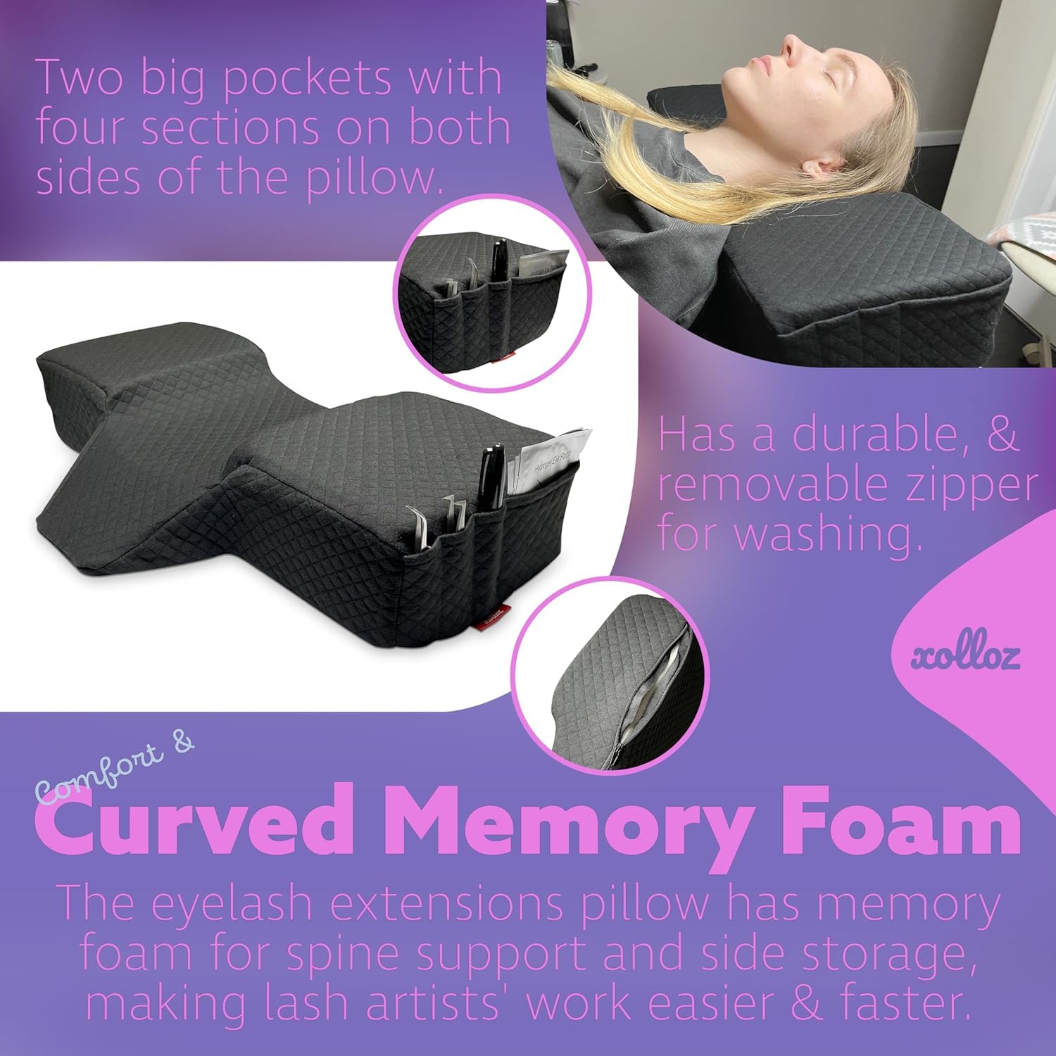 XOLLOZ Lash Pillow built for daily salon use maintains shape and durability
