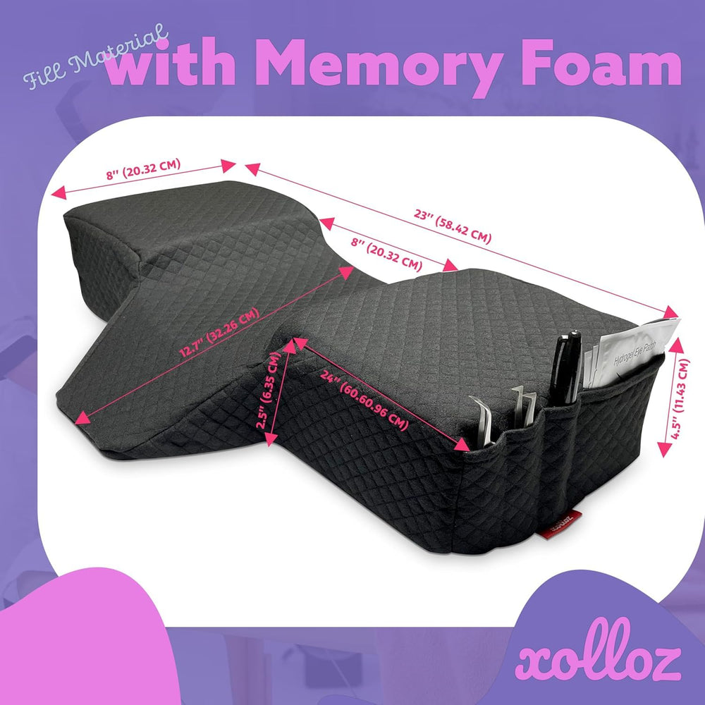 XOLLOZ Lash Pillow memory foam core maintains cervical alignment during treatments