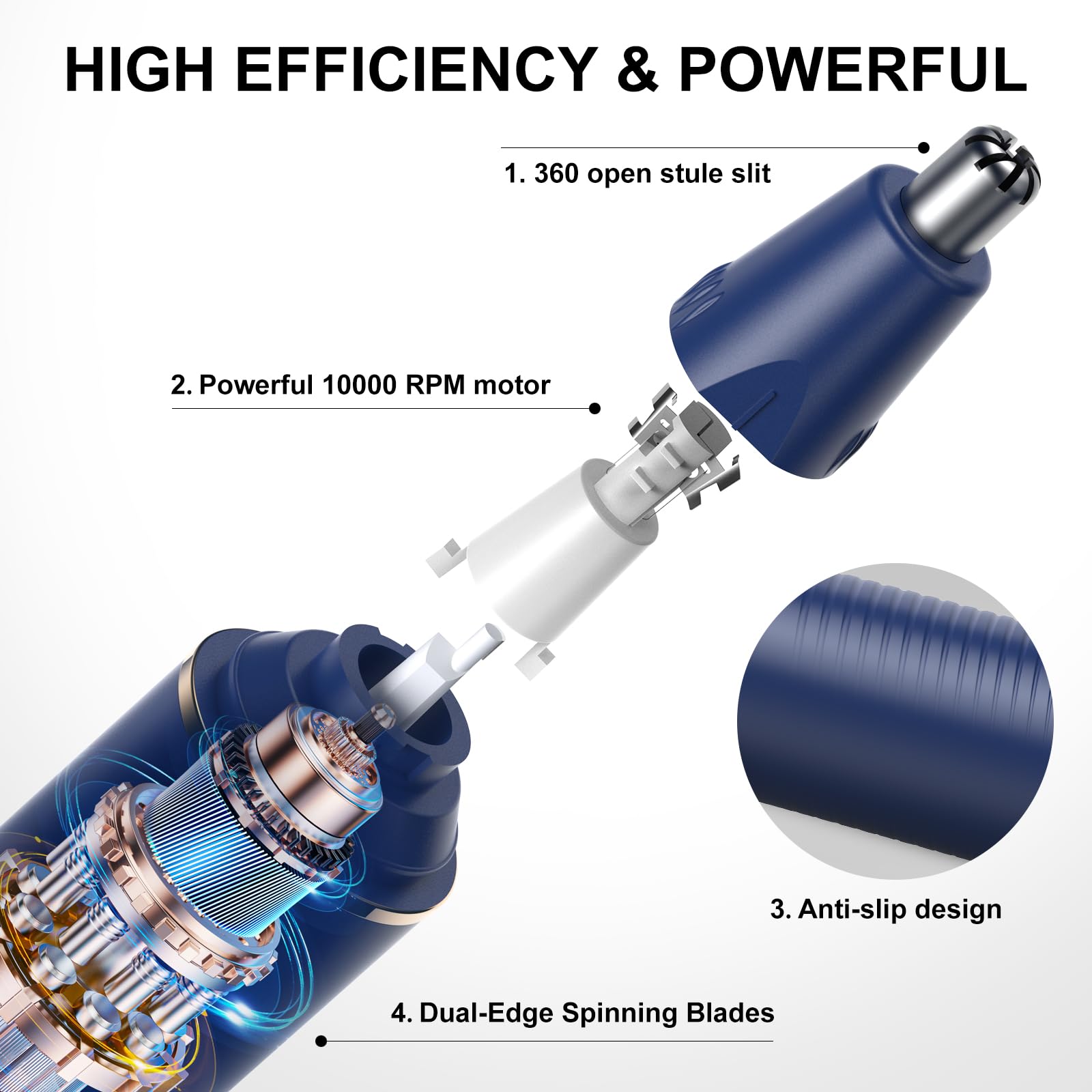 XOOMRSCP nose trimmer blue use-ear enables safe ear hair grooming.