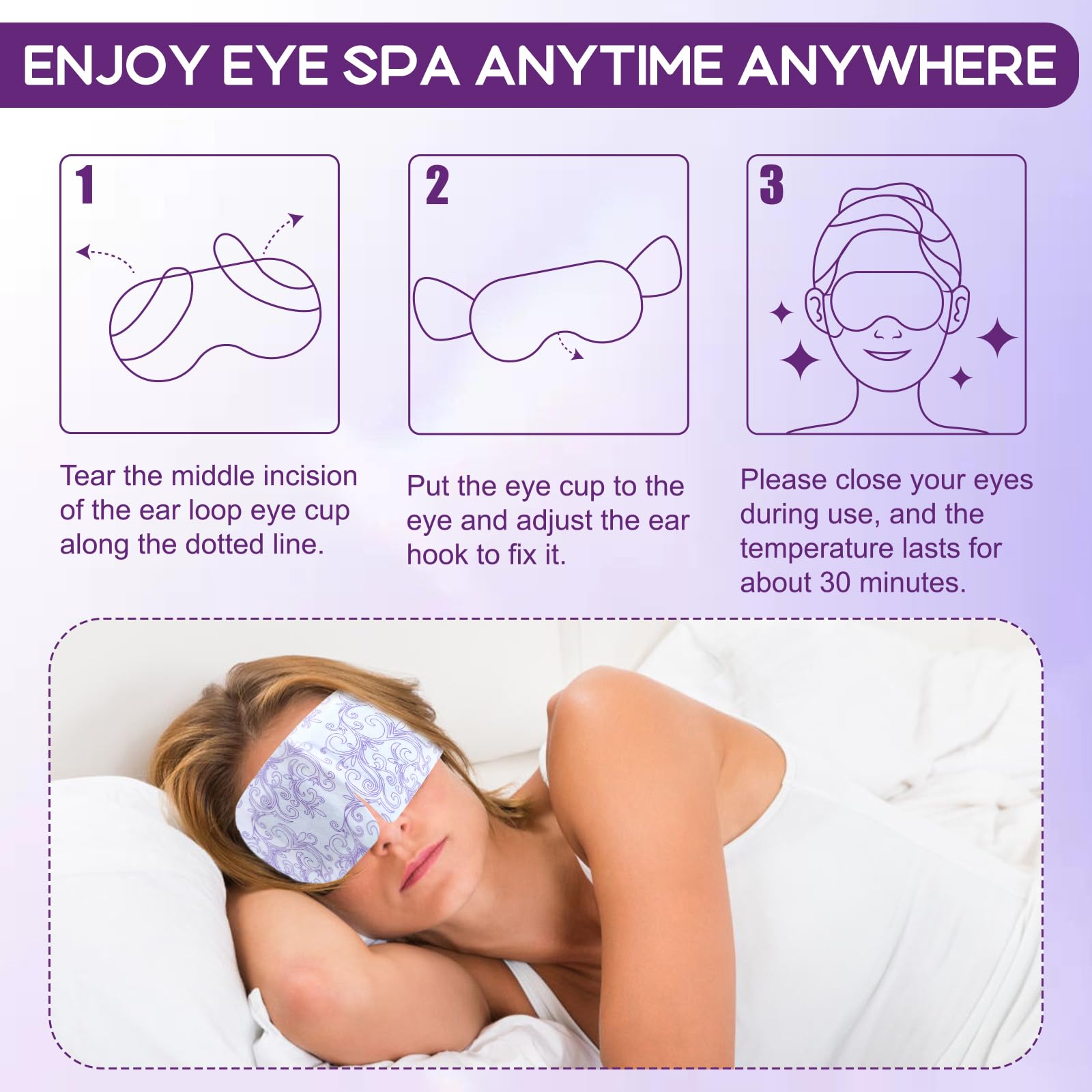 XPCARE steam eye mask with auto-heat function requiring no microwave or plug.