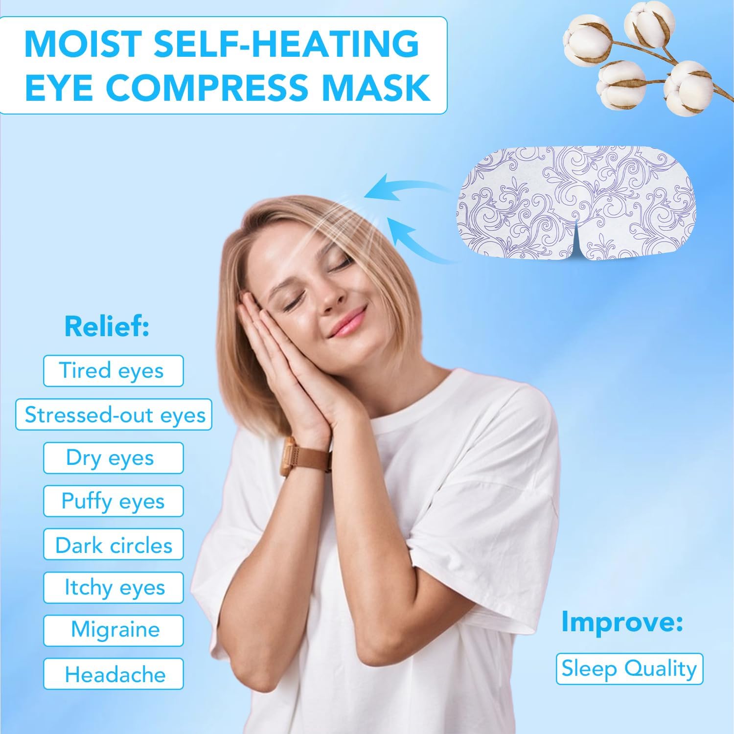 XPCARE steam eye mask delivers warm steam at 104–113°F for relaxing eye comfort