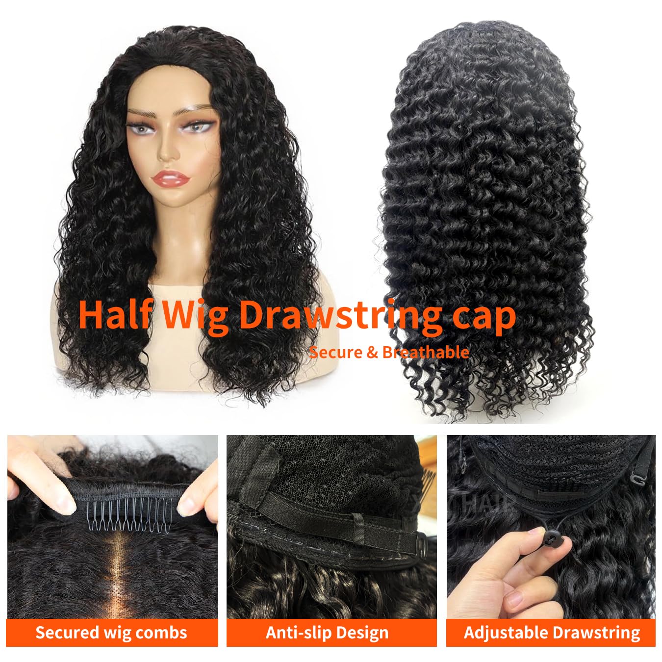 XSY drawstring glueless half wig cap ensures secure, cool wear