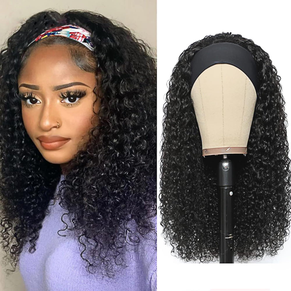 XSY headband wig deep wave 16in on model front for natural everyday styling.