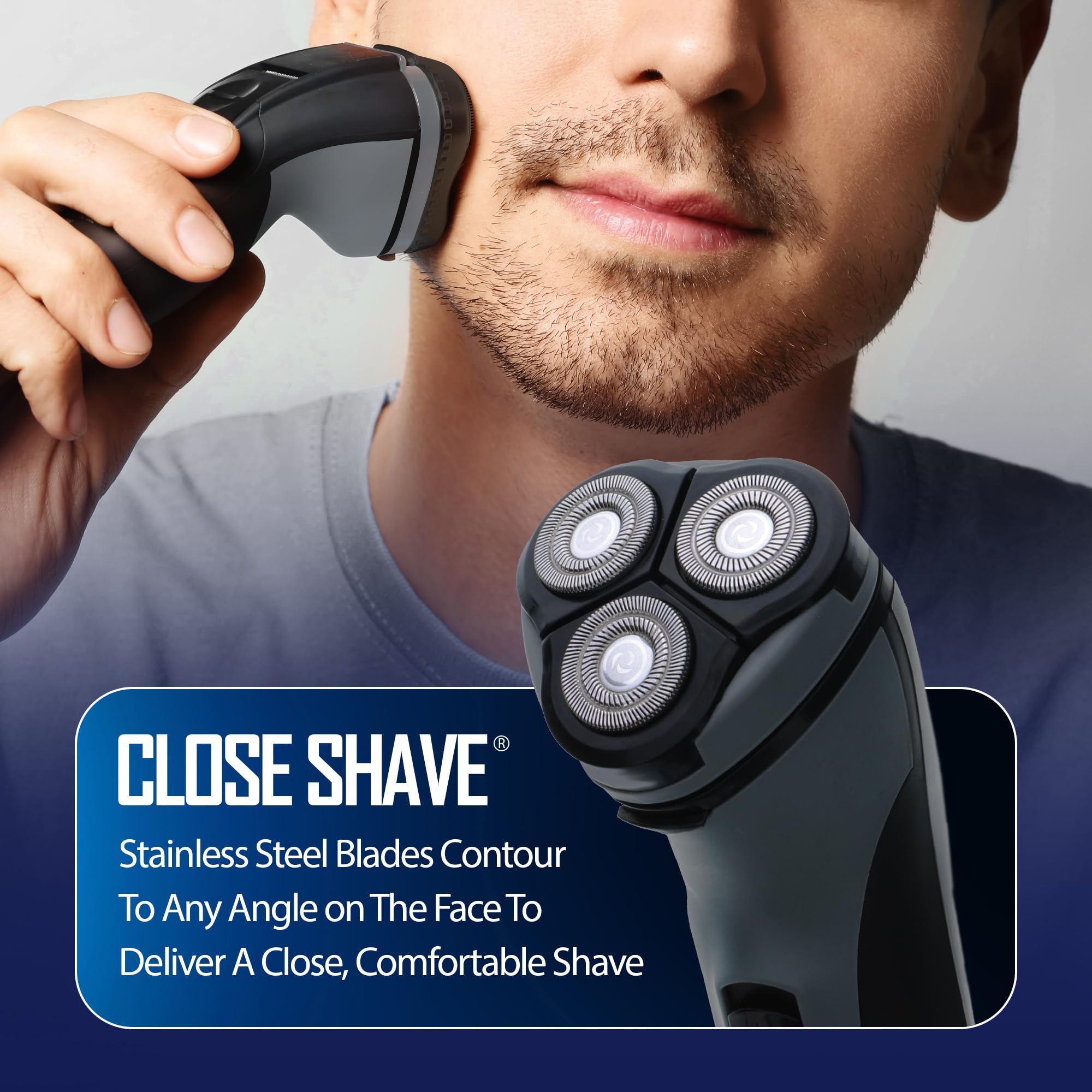 XTREME Barbasol shaver detail of pop-up trimmer for precise edge shaping.